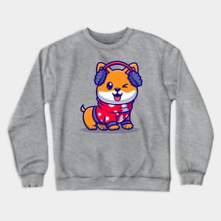 Cute Shiba Inu Dog In Winter Season Cartoon Crewneck Sweatshirt